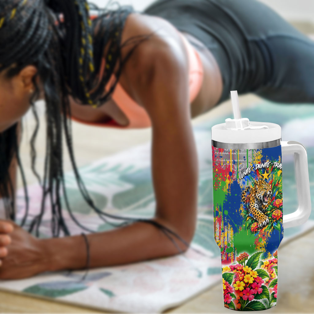 Central African Republic 1958 Tumbler With Handle Leopard Colorful Paint Splatter Patriotic Flag