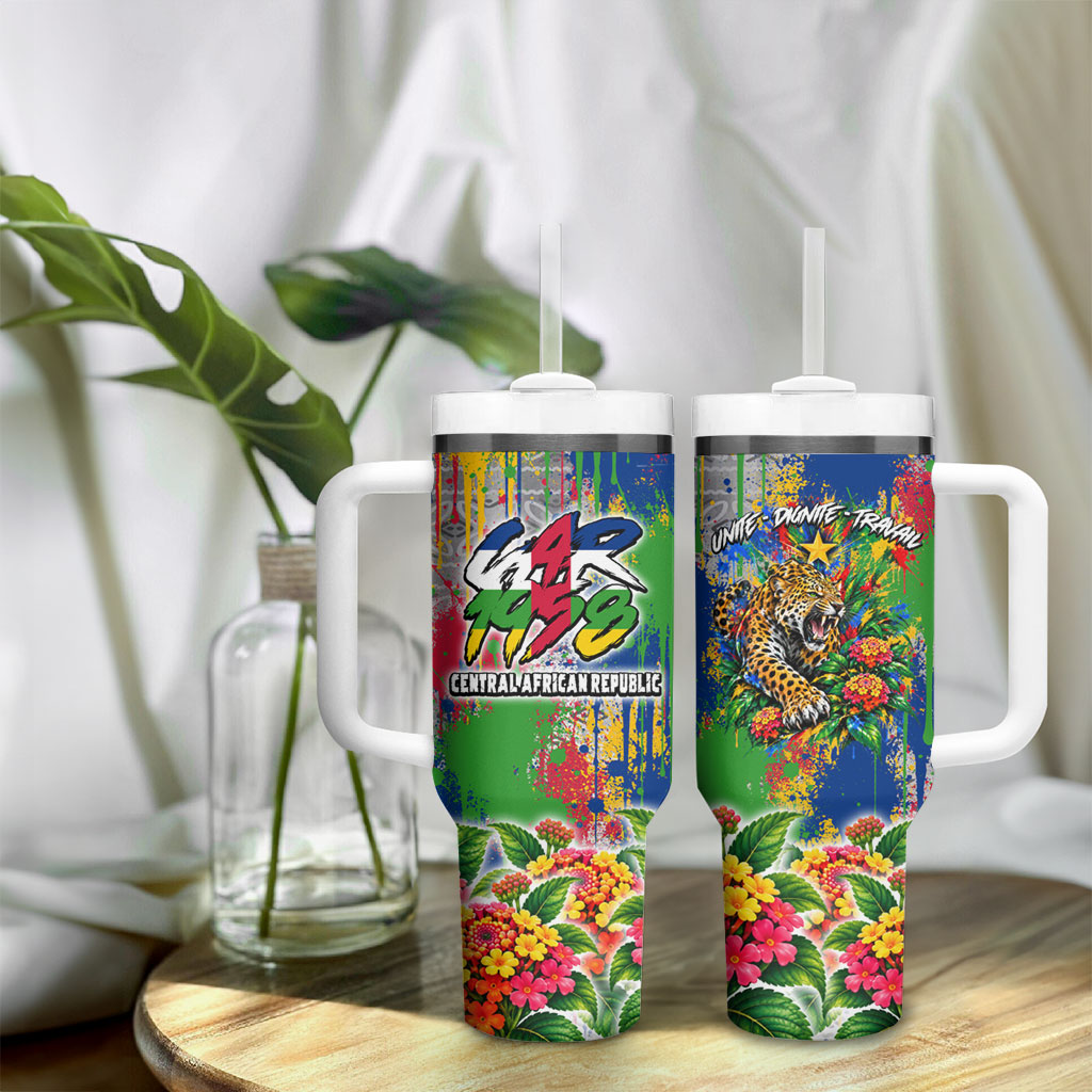 Central African Republic 1958 Tumbler With Handle Leopard Colorful Paint Splatter Patriotic Flag