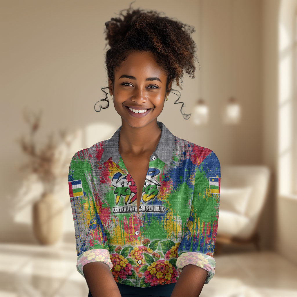 Central African Republic 1958 Women Casual Shirt Leopard Colorful Paint Splatter Patriotic Flag