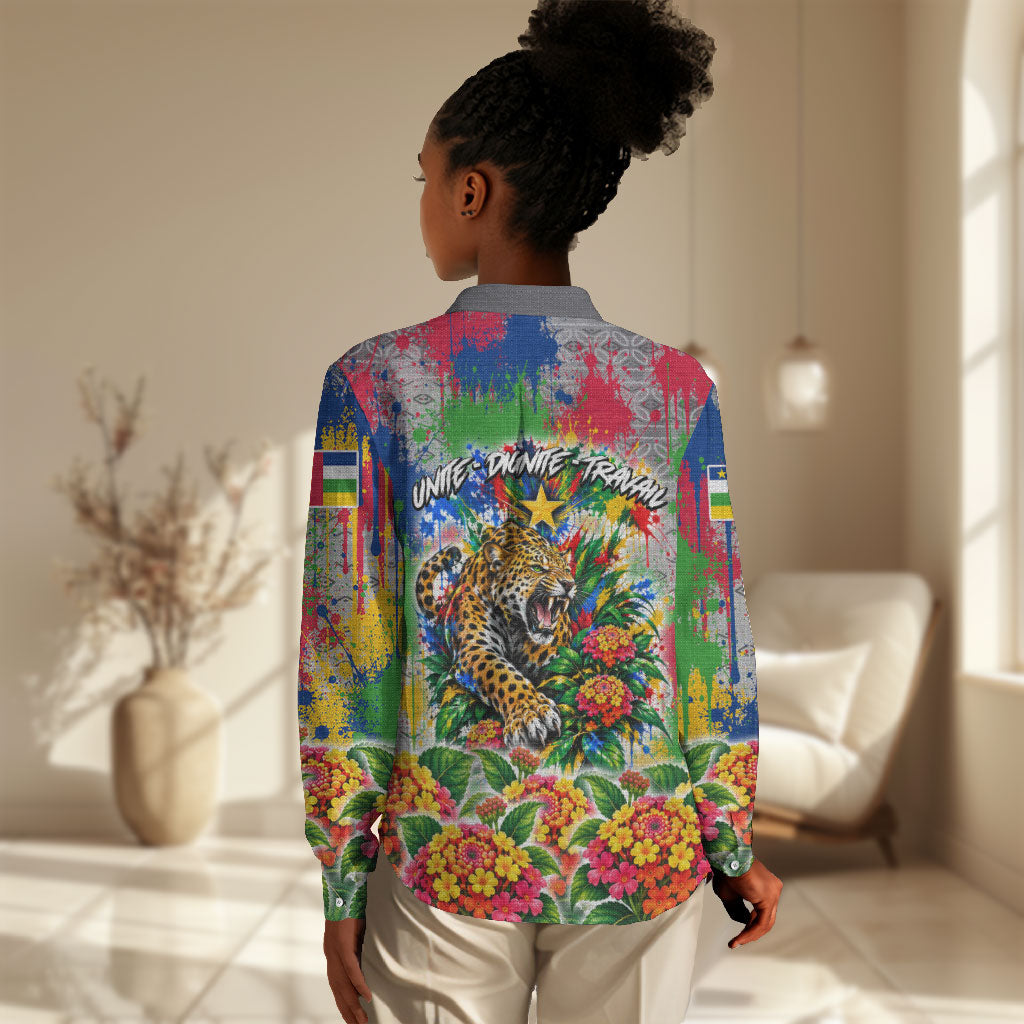 Central African Republic 1958 Women Casual Shirt Leopard Colorful Paint Splatter Patriotic Flag