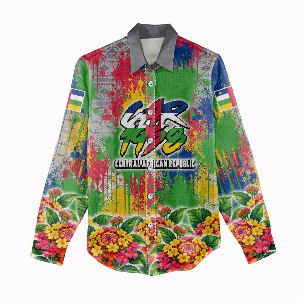 Central African Republic 1958 Women Casual Shirt Leopard Colorful Paint Splatter Patriotic Flag