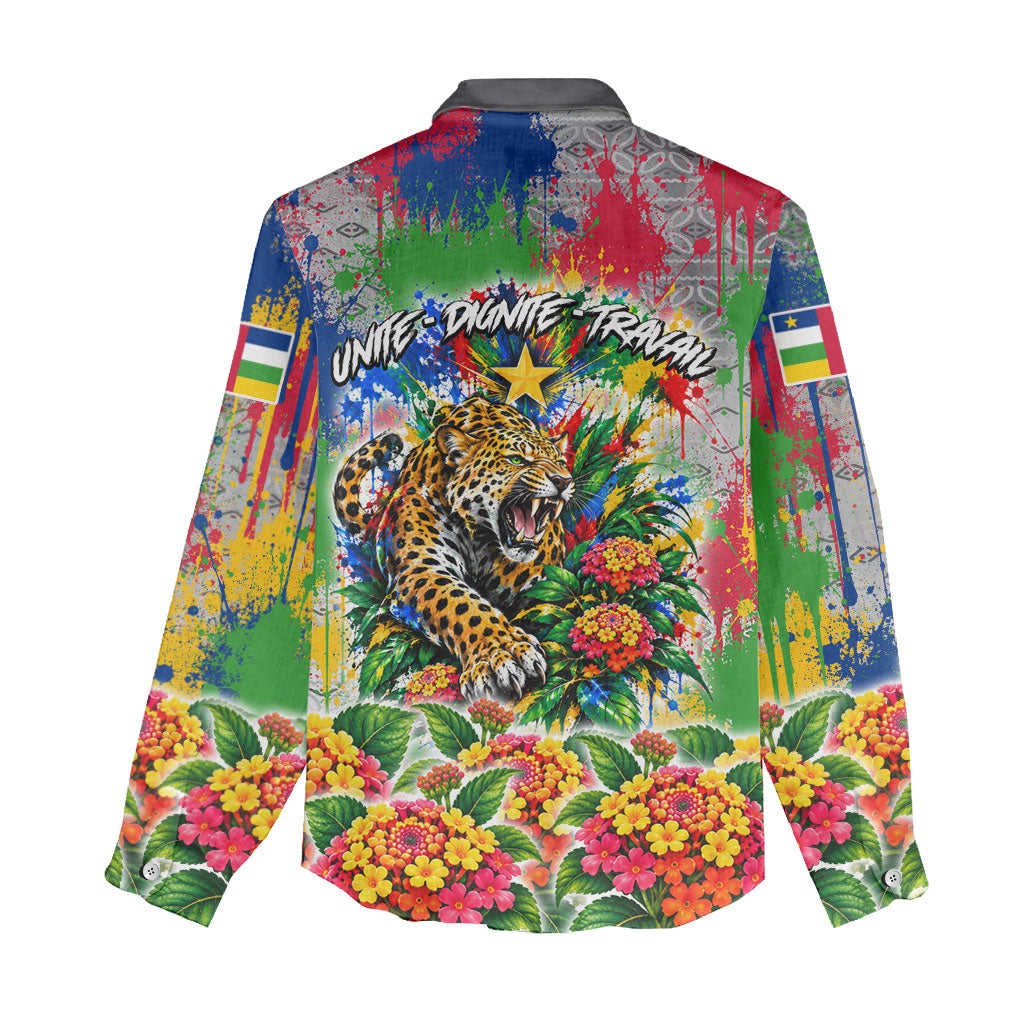 Central African Republic 1958 Women Casual Shirt Leopard Colorful Paint Splatter Patriotic Flag