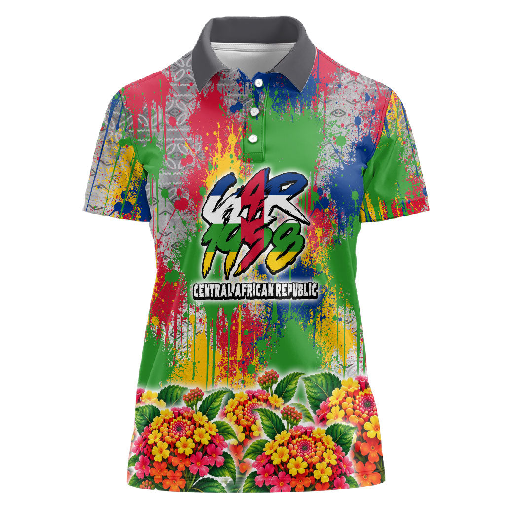 Central African Republic 1958 Women Polo Shirt Leopard Colorful Paint Splatter Patriotic Flag