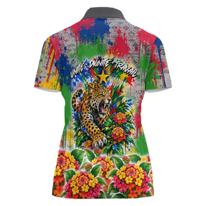Central African Republic 1958 Women Polo Shirt Leopard Colorful Paint Splatter Patriotic Flag
