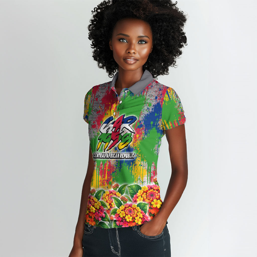 Central African Republic 1958 Women Polo Shirt Leopard Colorful Paint Splatter Patriotic Flag