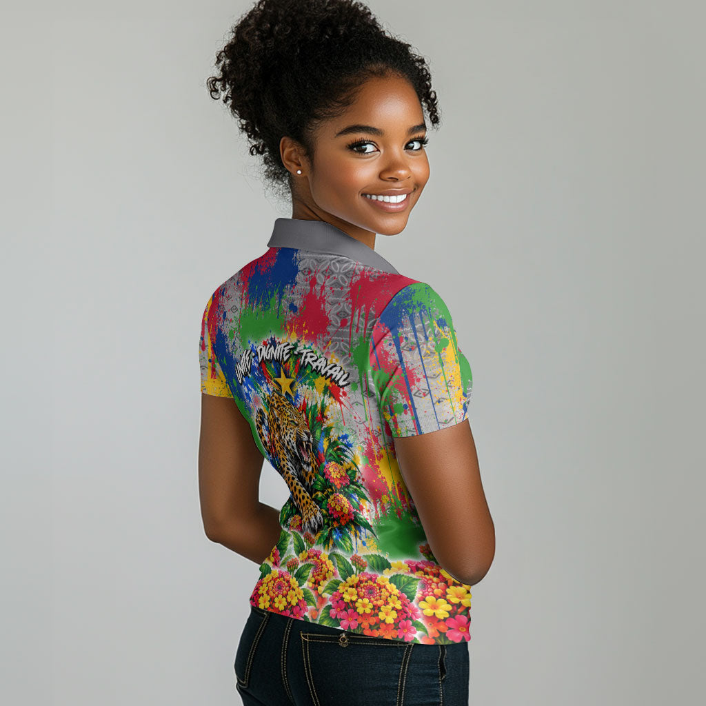Central African Republic 1958 Women Polo Shirt Leopard Colorful Paint Splatter Patriotic Flag