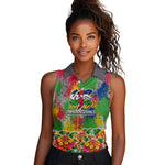 Central African Republic 1958 Women Sleeveless Polo Shirt Leopard Colorful Paint Splatter Patriotic Flag