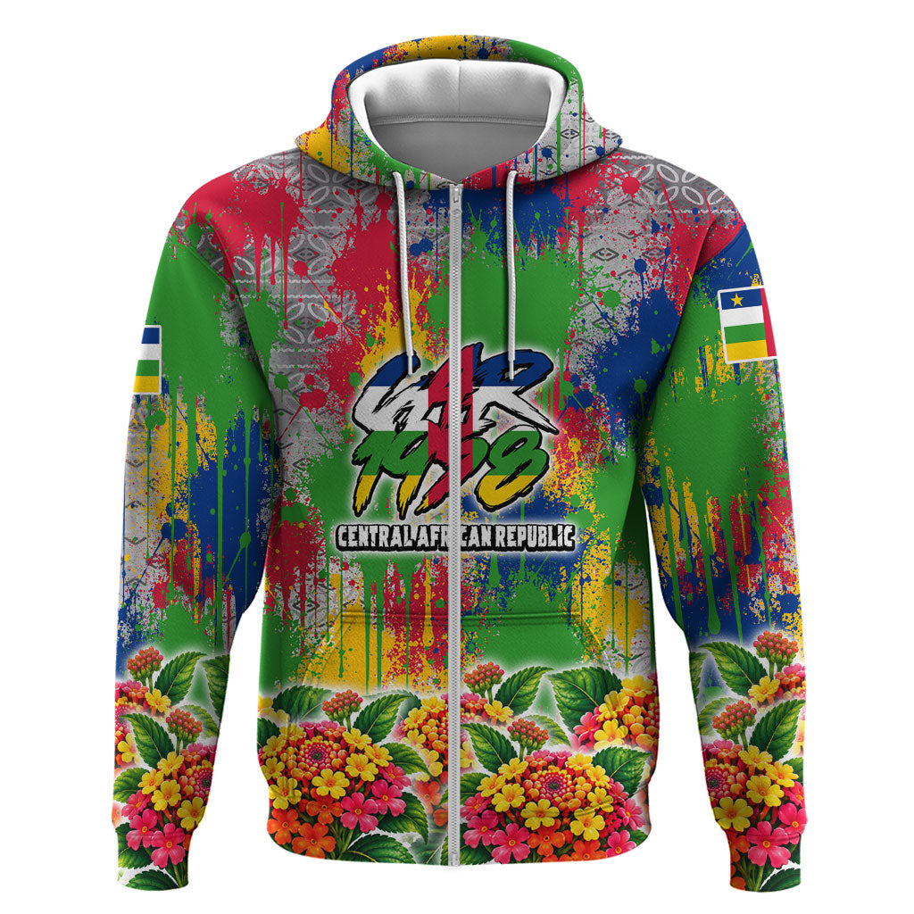 Central African Republic 1958 Zip Hoodie Leopard Colorful Paint Splatter Patriotic Flag