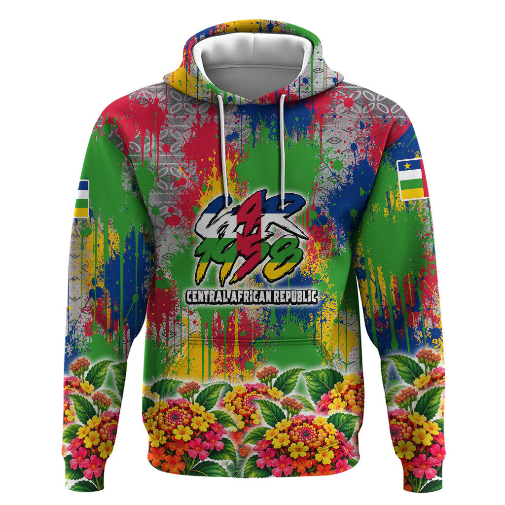Central African Republic 1958 Zip Hoodie Leopard Colorful Paint Splatter Patriotic Flag