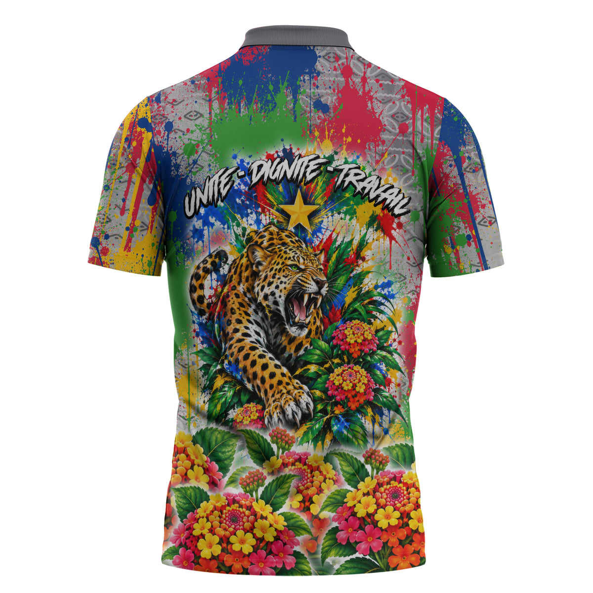 Central African Republic 1958 Zipper Polo Shirt Leopard Colorful Paint Splatter Patriotic Flag