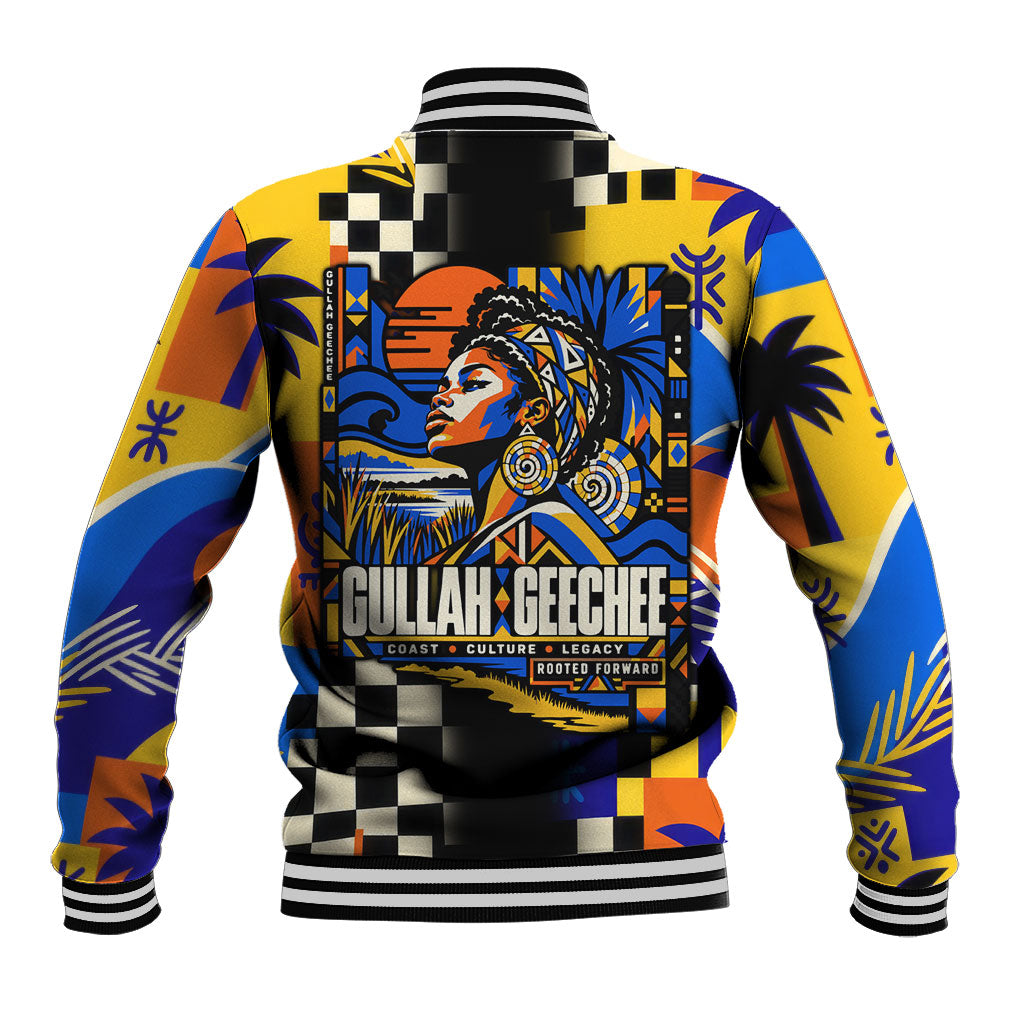 Gullah Geechee African American Baseball Jacket Black History Vibrant Abstract Coastal
