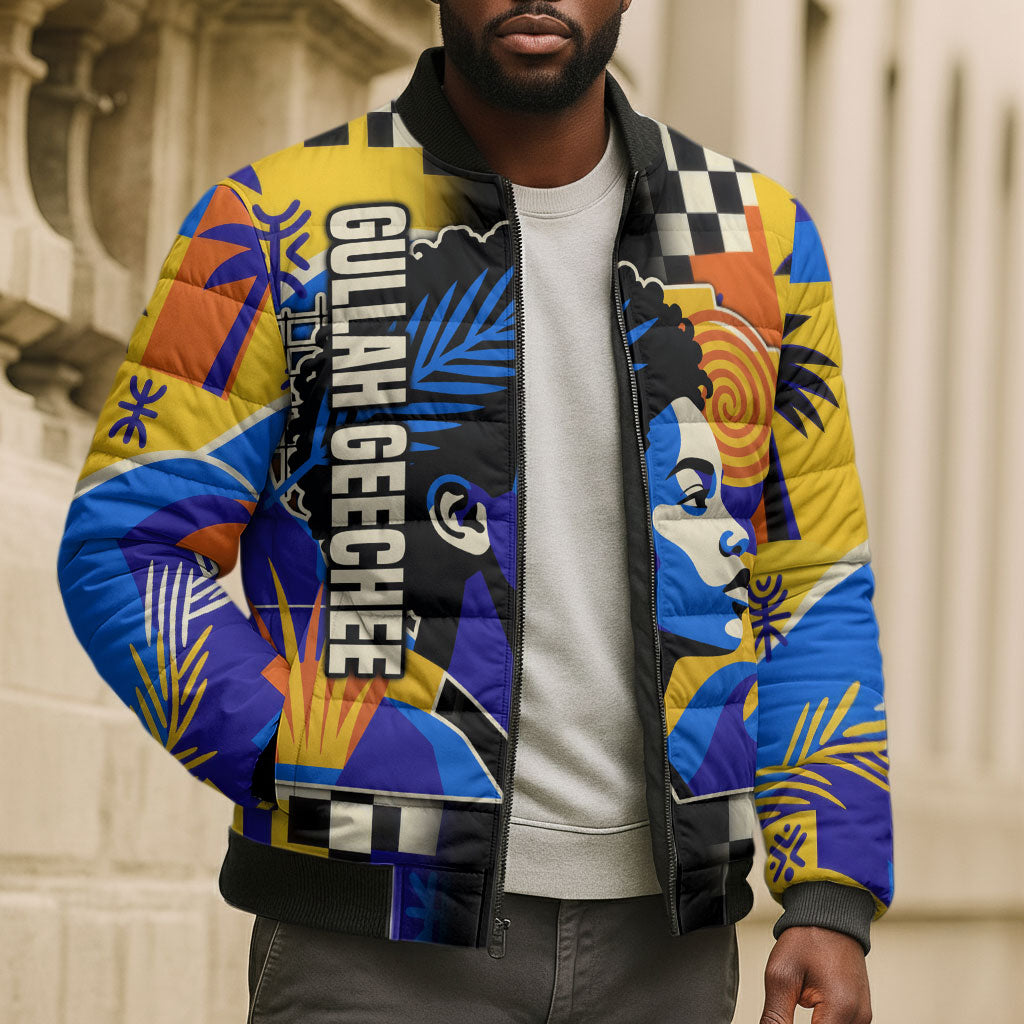 Gullah Geechee African American Bomber Puffer Jacket Black History Vibrant Abstract Coastal