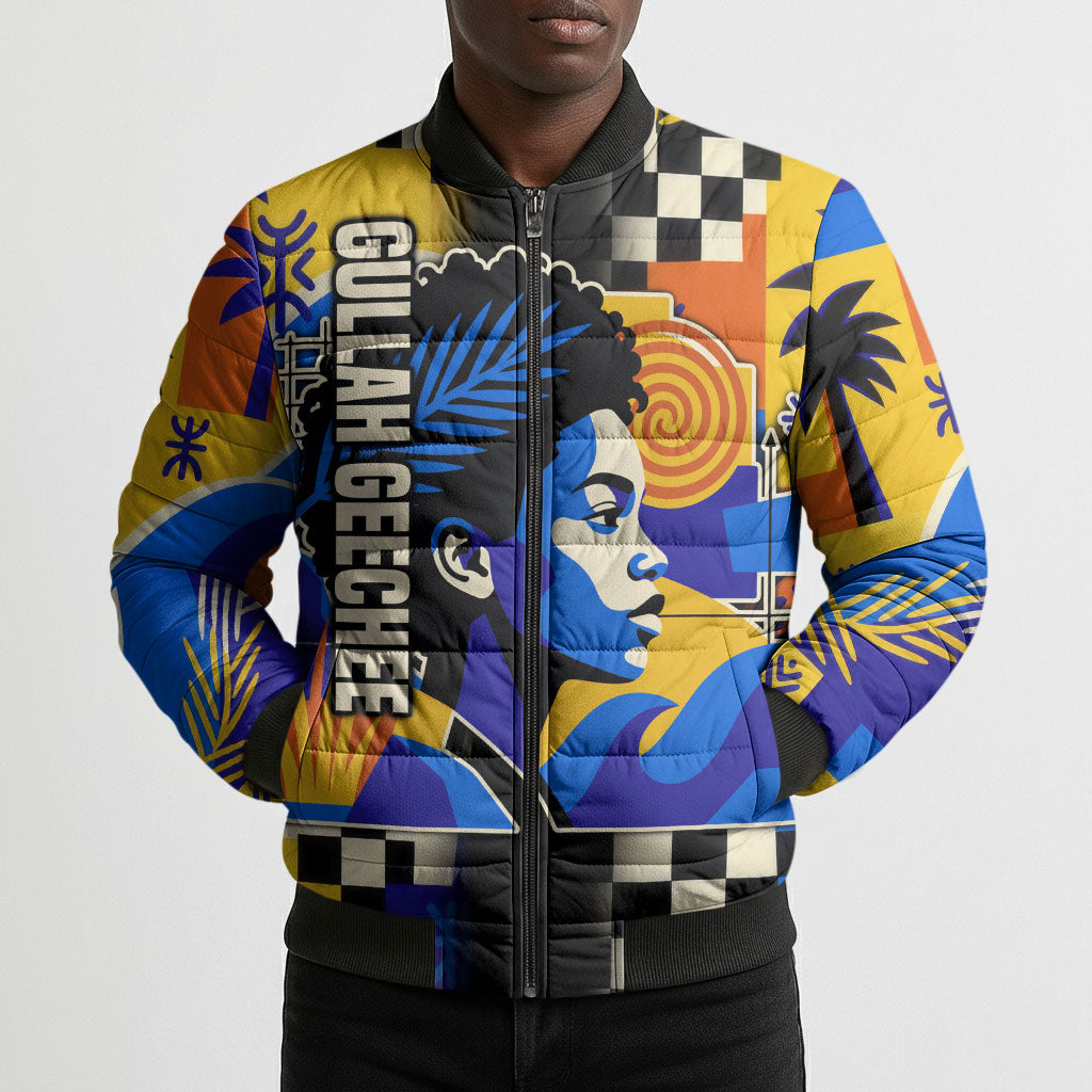 Gullah Geechee African American Bomber Puffer Jacket Black History Vibrant Abstract Coastal