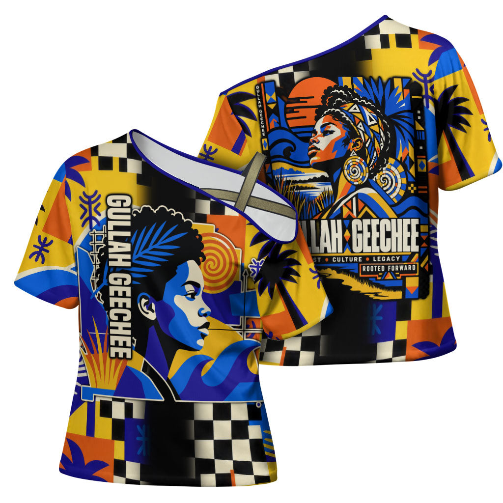 Gullah Geechee African American Cross Shoulder Shirt Black History Vibrant Abstract Coastal