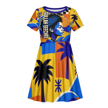 Gullah Geechee African American Kid Short Sleeve Dress Black History Vibrant Abstract Coastal