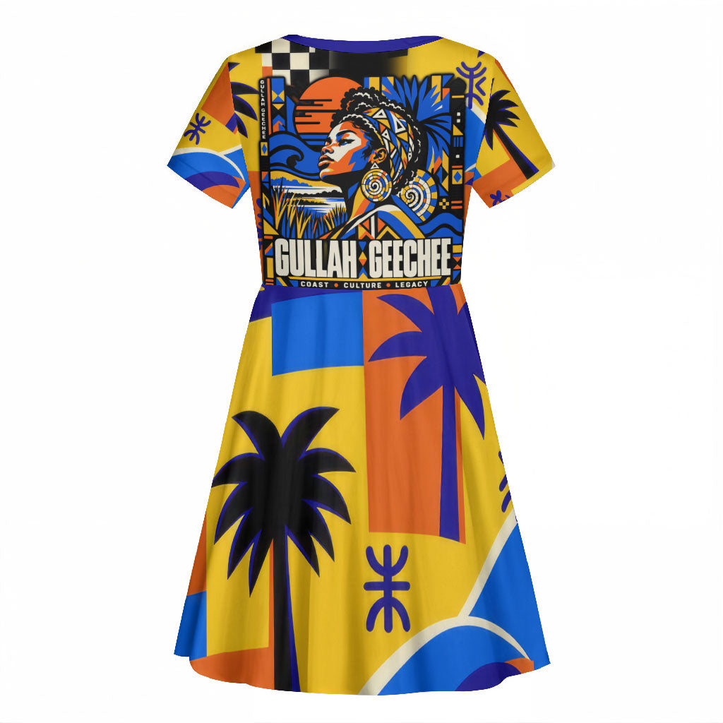 Gullah Geechee African American Kid Short Sleeve Dress Black History Vibrant Abstract Coastal