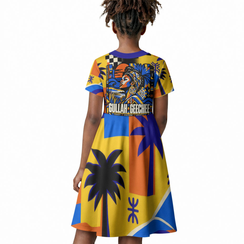 Gullah Geechee African American Kid Short Sleeve Dress Black History Vibrant Abstract Coastal