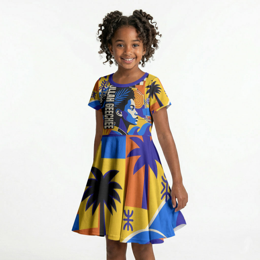 Gullah Geechee African American Kid Short Sleeve Dress Black History Vibrant Abstract Coastal