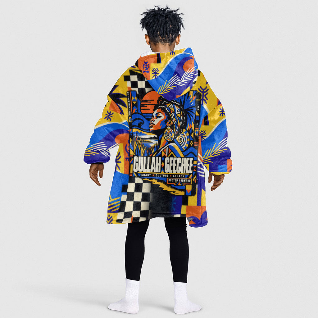 Gullah Geechee African American Kid Wearable Blanket Hoodie Black History Vibrant Abstract Coastal
