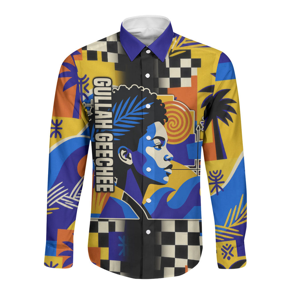 Gullah Geechee African American Long Sleeve Button Shirt Black History Vibrant Abstract Coastal