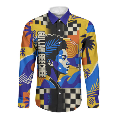 Gullah Geechee African American Long Sleeve Button Shirt Black History Vibrant Abstract Coastal