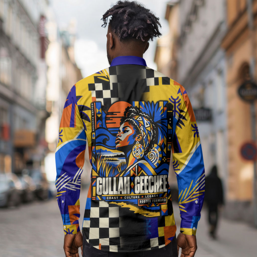 Gullah Geechee African American Long Sleeve Button Shirt Black History Vibrant Abstract Coastal