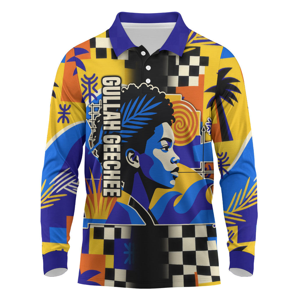 Gullah Geechee African American Long Sleeve Polo Shirt Black History Vibrant Abstract Coastal