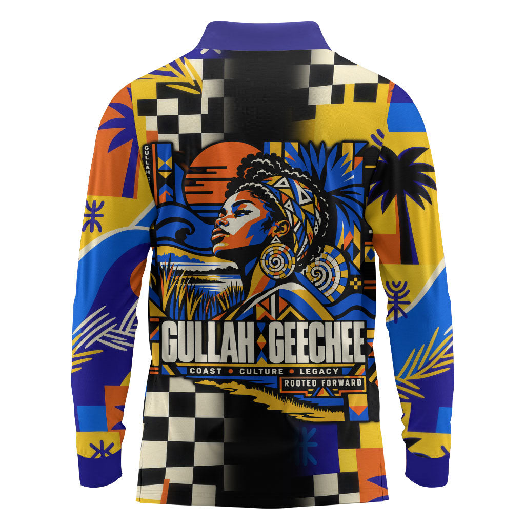 Gullah Geechee African American Long Sleeve Polo Shirt Black History Vibrant Abstract Coastal