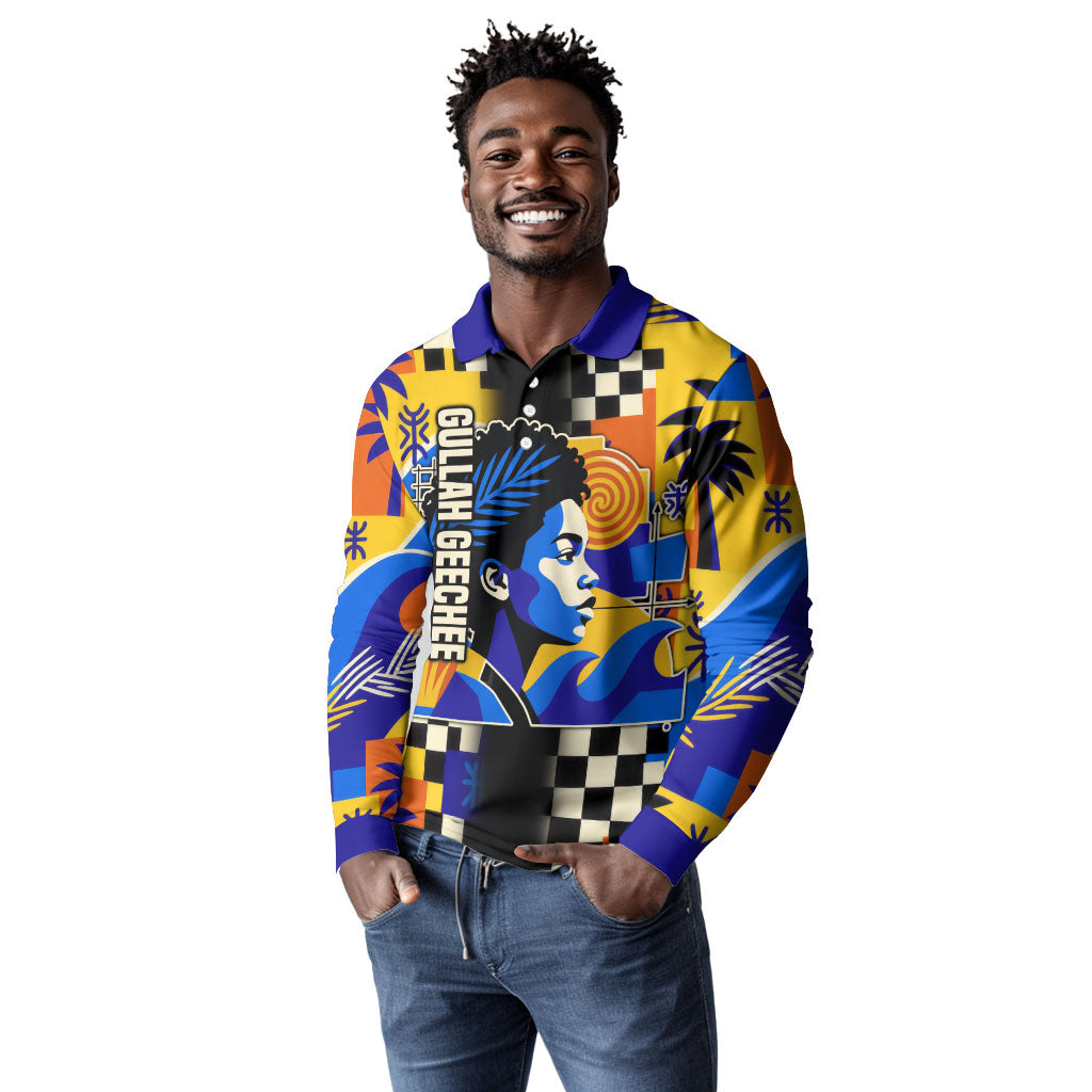 Gullah Geechee African American Long Sleeve Polo Shirt Black History Vibrant Abstract Coastal