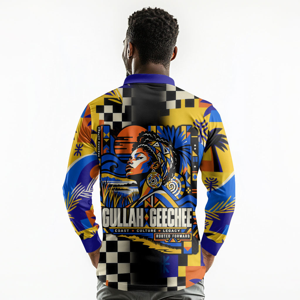 Gullah Geechee African American Long Sleeve Polo Shirt Black History Vibrant Abstract Coastal