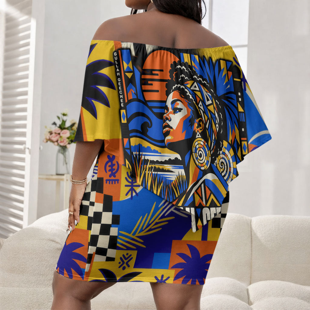 Gullah Geechee African American Off Shoulder Short Dress Black History Vibrant Abstract Coastal