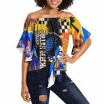 Gullah Geechee African American Off Shoulder Wrap Waist Top Black History Vibrant Abstract Coastal
