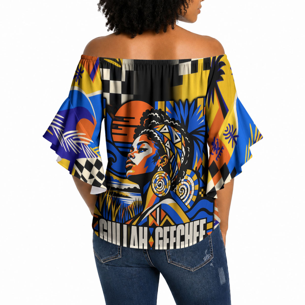 Gullah Geechee African American Off Shoulder Wrap Waist Top Black History Vibrant Abstract Coastal