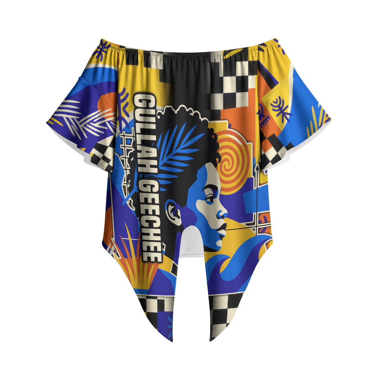 Gullah Geechee African American Off Shoulder Wrap Waist Top Black History Vibrant Abstract Coastal