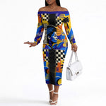 Gullah Geechee African American Off The Shoulder Long Sleeve Dress Black History Vibrant Abstract Coastal