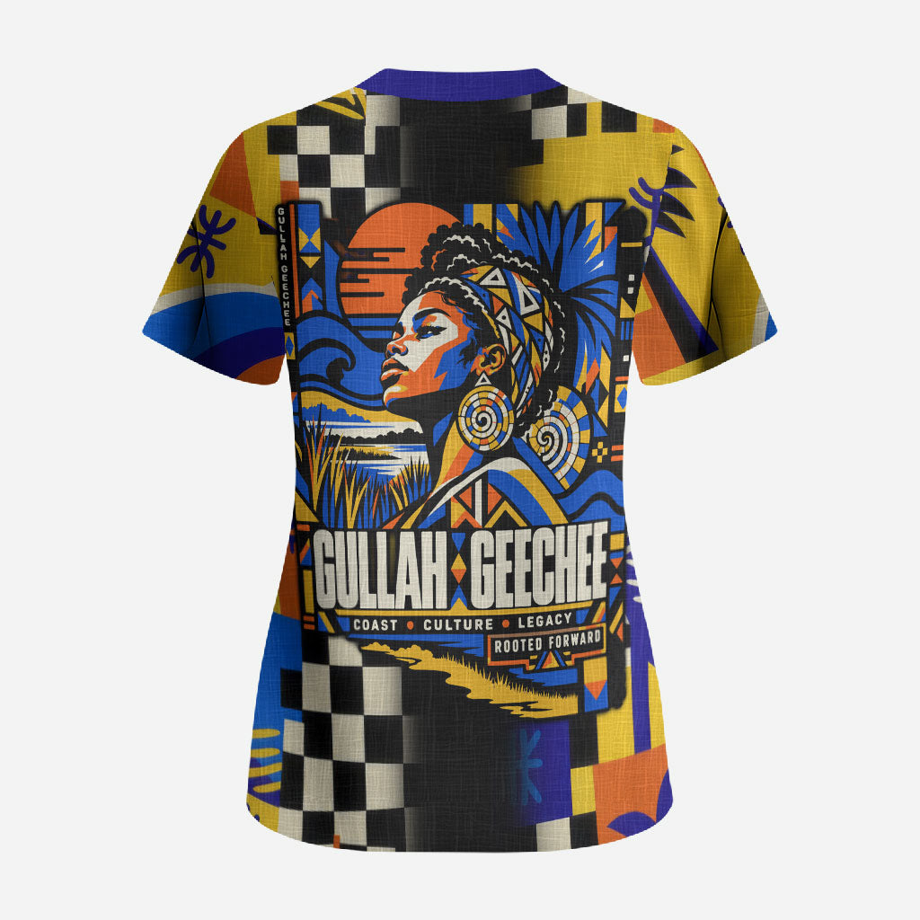 Gullah Geechee African American Scrub Top Black History Vibrant Abstract Coastal