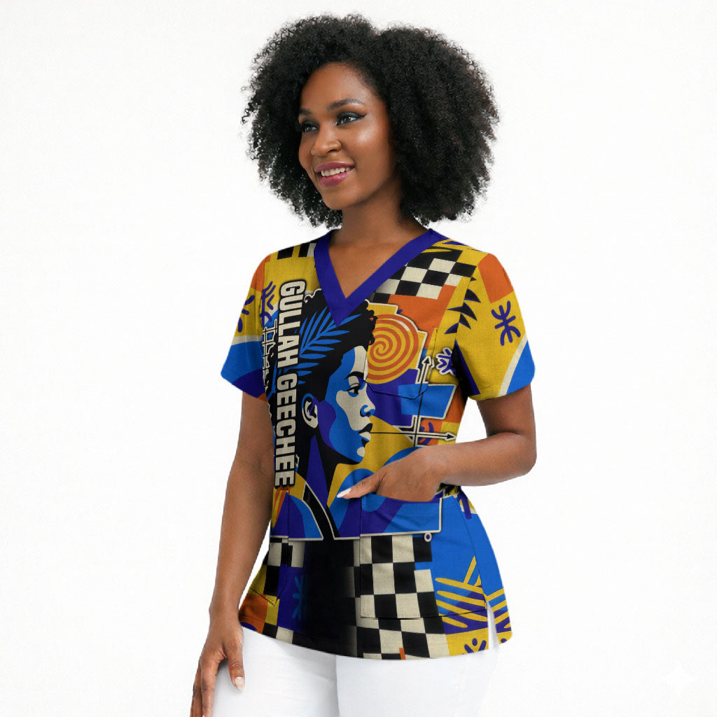 Gullah Geechee African American Scrub Top Black History Vibrant Abstract Coastal