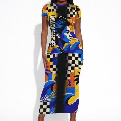 Gullah Geechee African American Short Sleeve Bodycon Dress Black History Vibrant Abstract Coastal