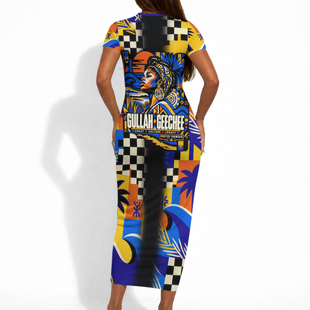 Gullah Geechee African American Short Sleeve Bodycon Dress Black History Vibrant Abstract Coastal