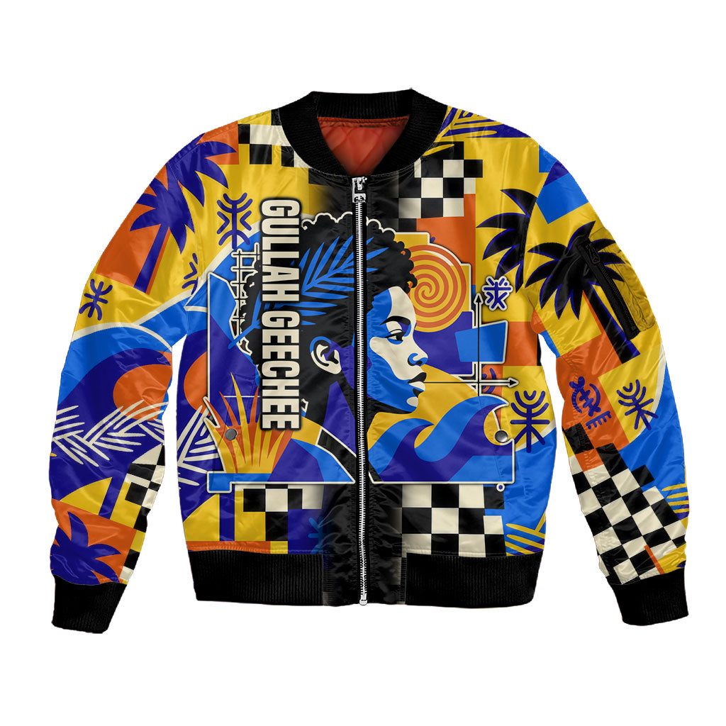 Gullah Geechee African American Sleeve Zip Bomber Jacket Black History Vibrant Abstract Coastal