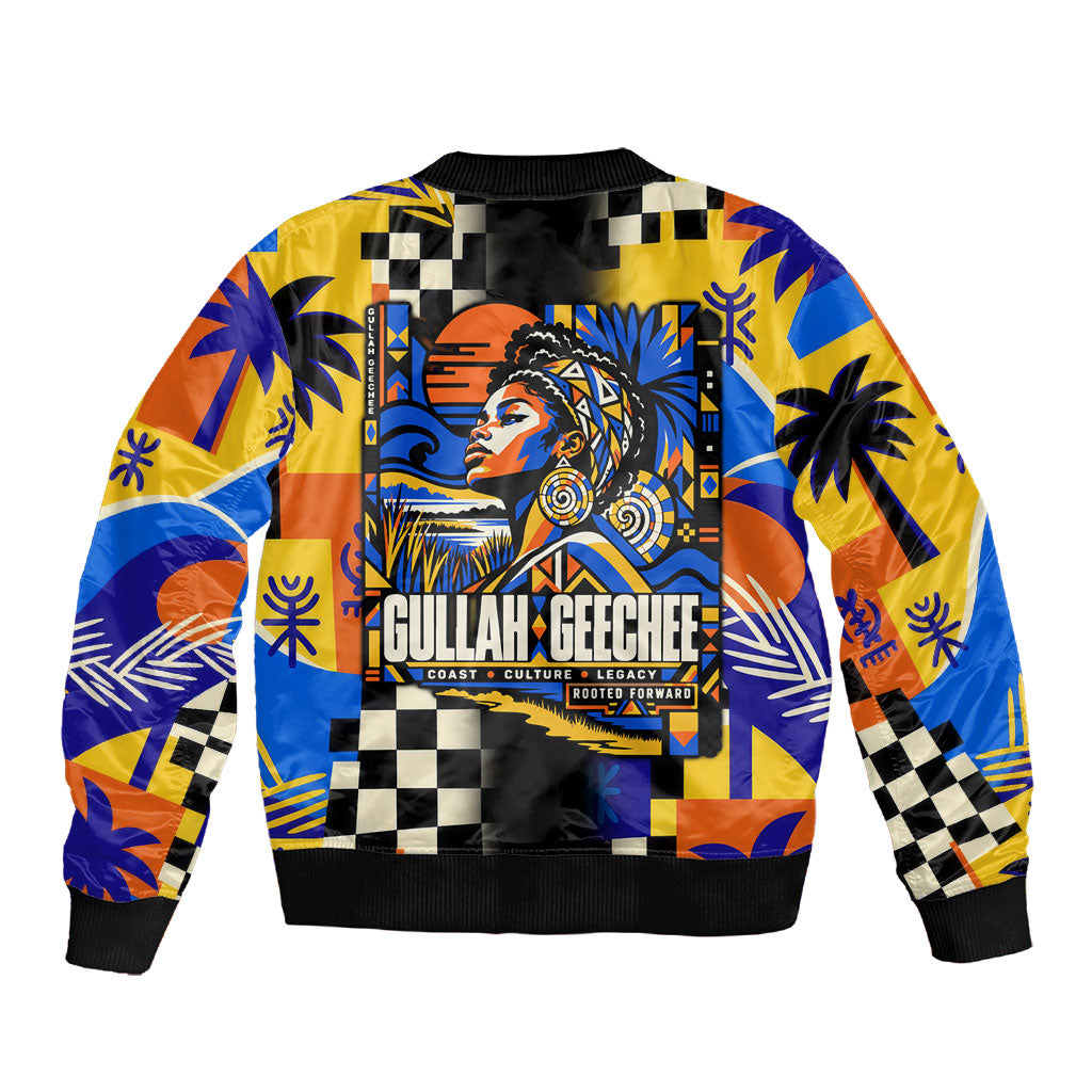 Gullah Geechee African American Sleeve Zip Bomber Jacket Black History Vibrant Abstract Coastal