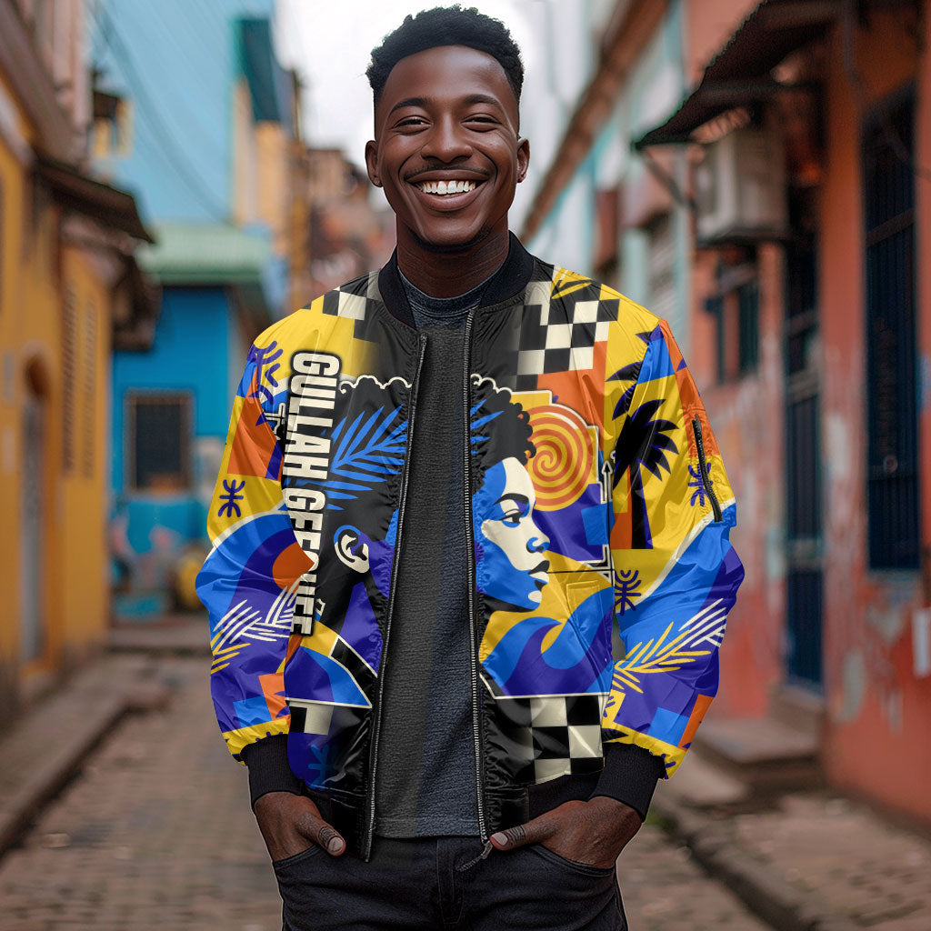 Gullah Geechee African American Sleeve Zip Bomber Jacket Black History Vibrant Abstract Coastal