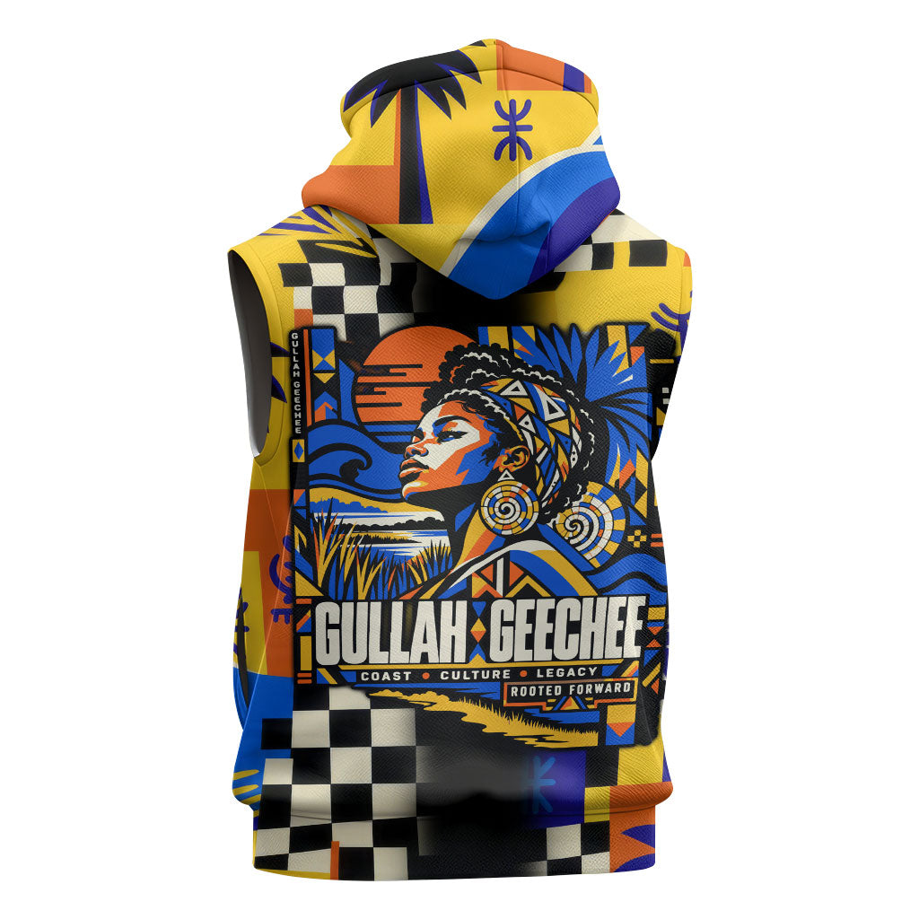 Gullah Geechee African American Sleeveless Hoodie Black History Vibrant Abstract Coastal