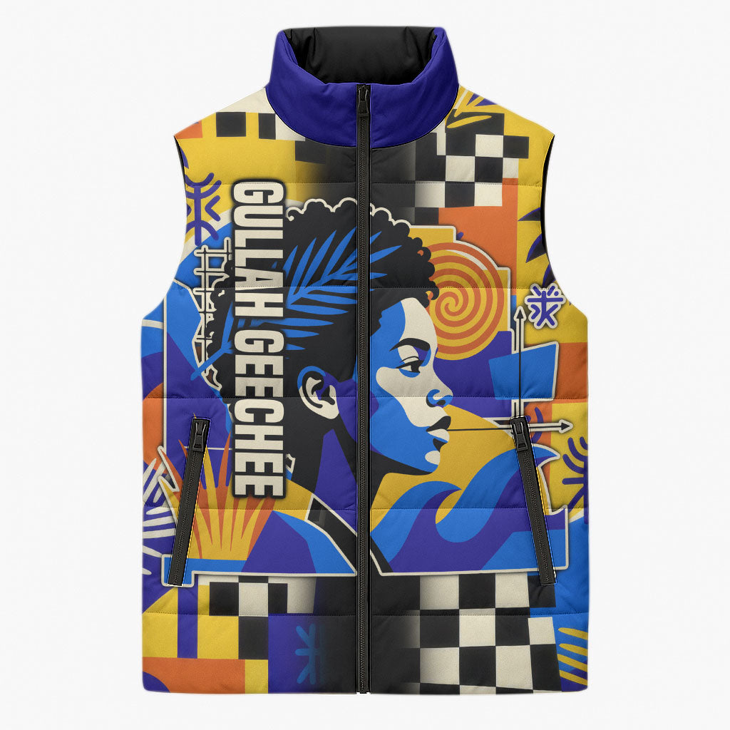 Gullah Geechee African American Sleeveless Puffer Jacket Black History Vibrant Abstract Coastal