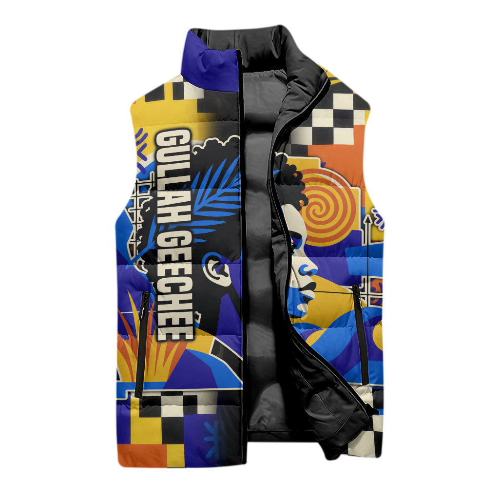 Gullah Geechee African American Sleeveless Puffer Jacket Black History Vibrant Abstract Coastal