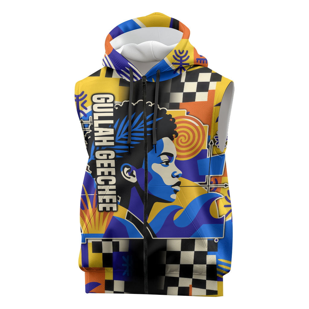 Gullah Geechee African American Sleeveless Zip Hoodie Black History Vibrant Abstract Coastal