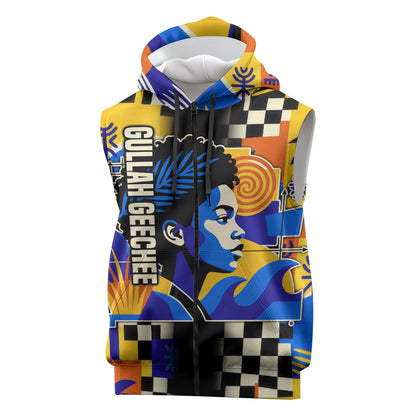 Gullah Geechee African American Sleeveless Zip Hoodie Black History Vibrant Abstract Coastal