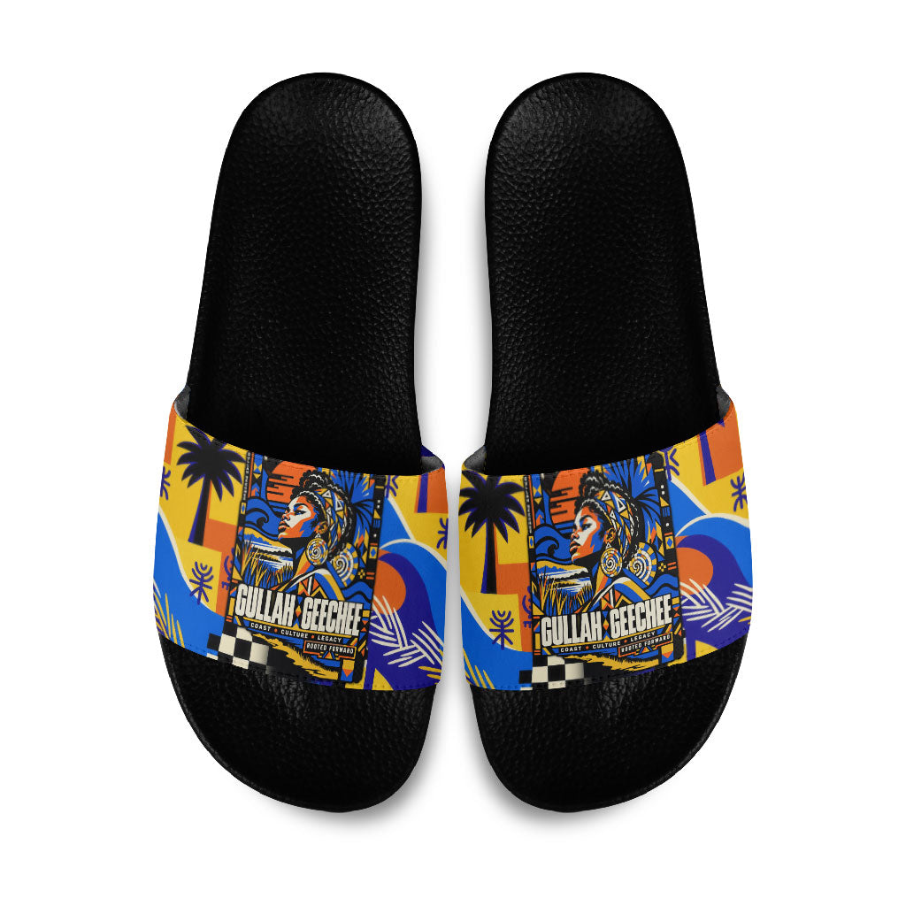 Gullah Geechee African American Slide Sandals Black History Vibrant Abstract Coastal
