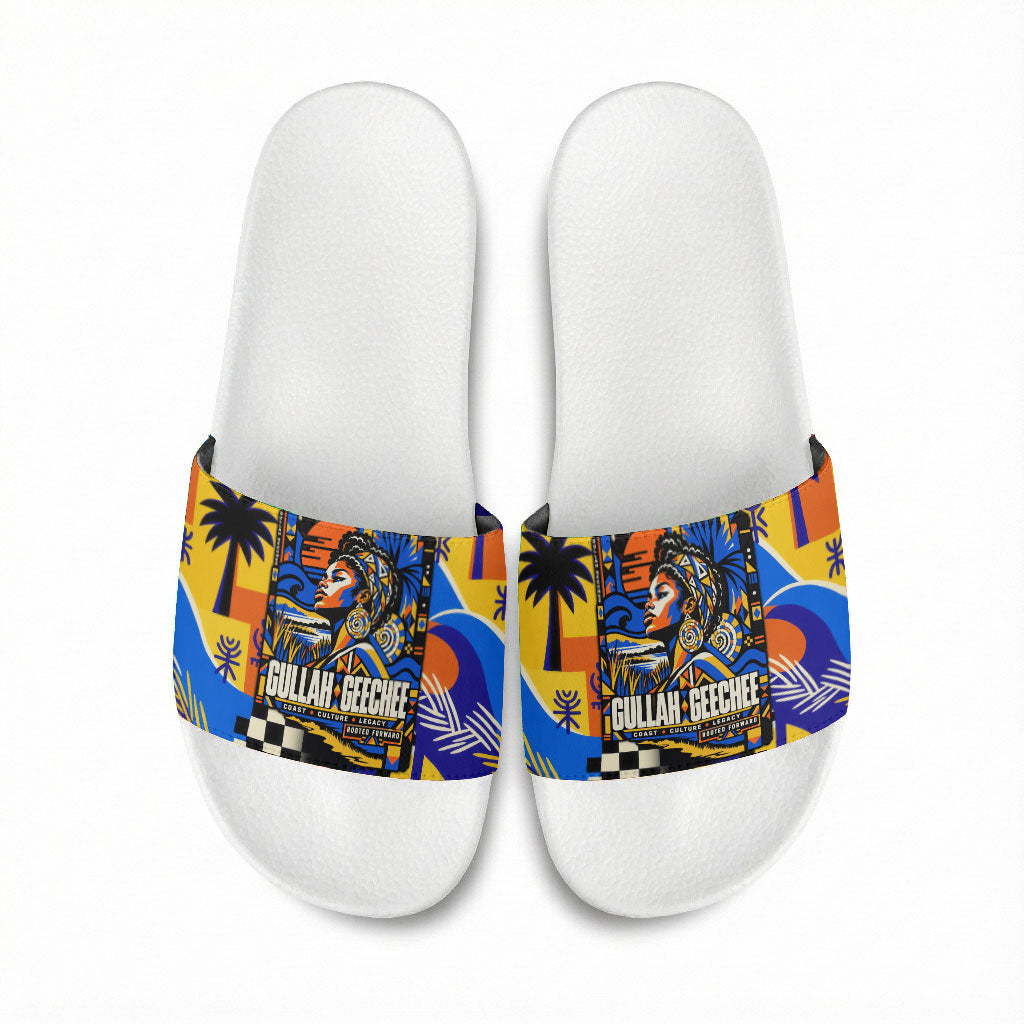 Gullah Geechee African American Slide Sandals Black History Vibrant Abstract Coastal