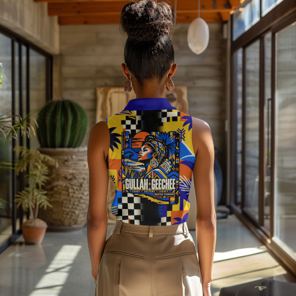 Gullah Geechee African American Women Sleeveless Polo Shirt Black History Vibrant Abstract Coastal